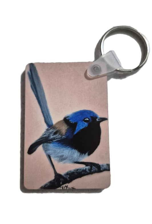 Animal Keyring- The Blue Wren- Printed Australian Animals